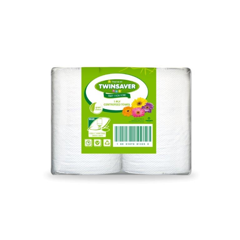 Twinsaver 1 Ply Centrefeed Hand Towel (Pack of 4 Rolls) (Code 0325)