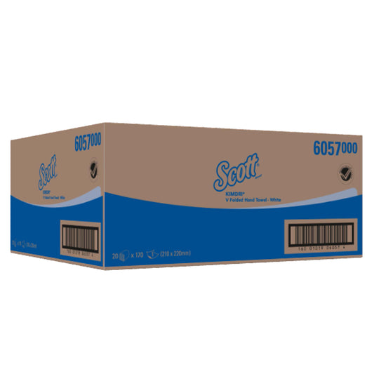 KIMBERLY-CLARK SCOTT KIMDRI V-Fold Folded Hand Towels - White / 1 Ply (20 Packs of 170) (Code 6057)
