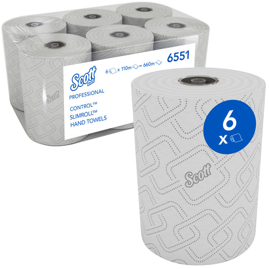 KIMBERLY-CLARK SCOTT CONTROL Rolled Hand Towel - 2 Ply (Pack of 6 Rolls) (Code 6551)