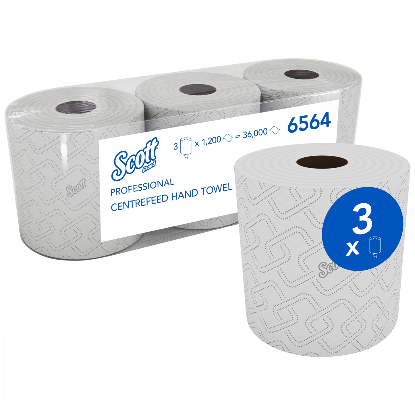 KIMBERLY-CLARK SCOTT CONTROL Barrel Rolled Hand Towel - 1 Ply (Pack of 3 Rolls) (Code 6564)