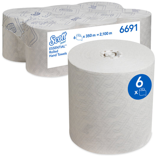 KIMBERLY-CLARK SCOTT ESSENTIAL Hand Towels - Roll / White (Pack of 6 Rolls) (Code 6691)