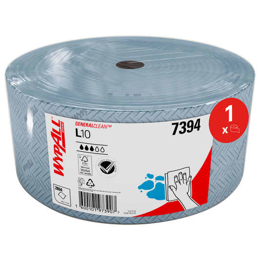 WypAll L10 Large Roll Wipers 7394 - Jumbo Roll Wiping Paper - 1 Large Roll x 2,895 Blue Cleaning Wipes (1,100m Total)