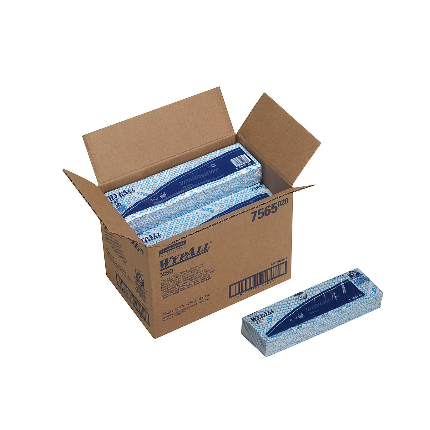 WypAll X80 Cleaning Cloths - Interfolded / Blue (10 Packs of 25) - Code 7565