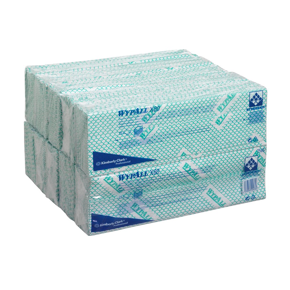 WypAll X80 Cleaning Cloths - Interfolded / Green (10 Packs of 25) - Code 7566