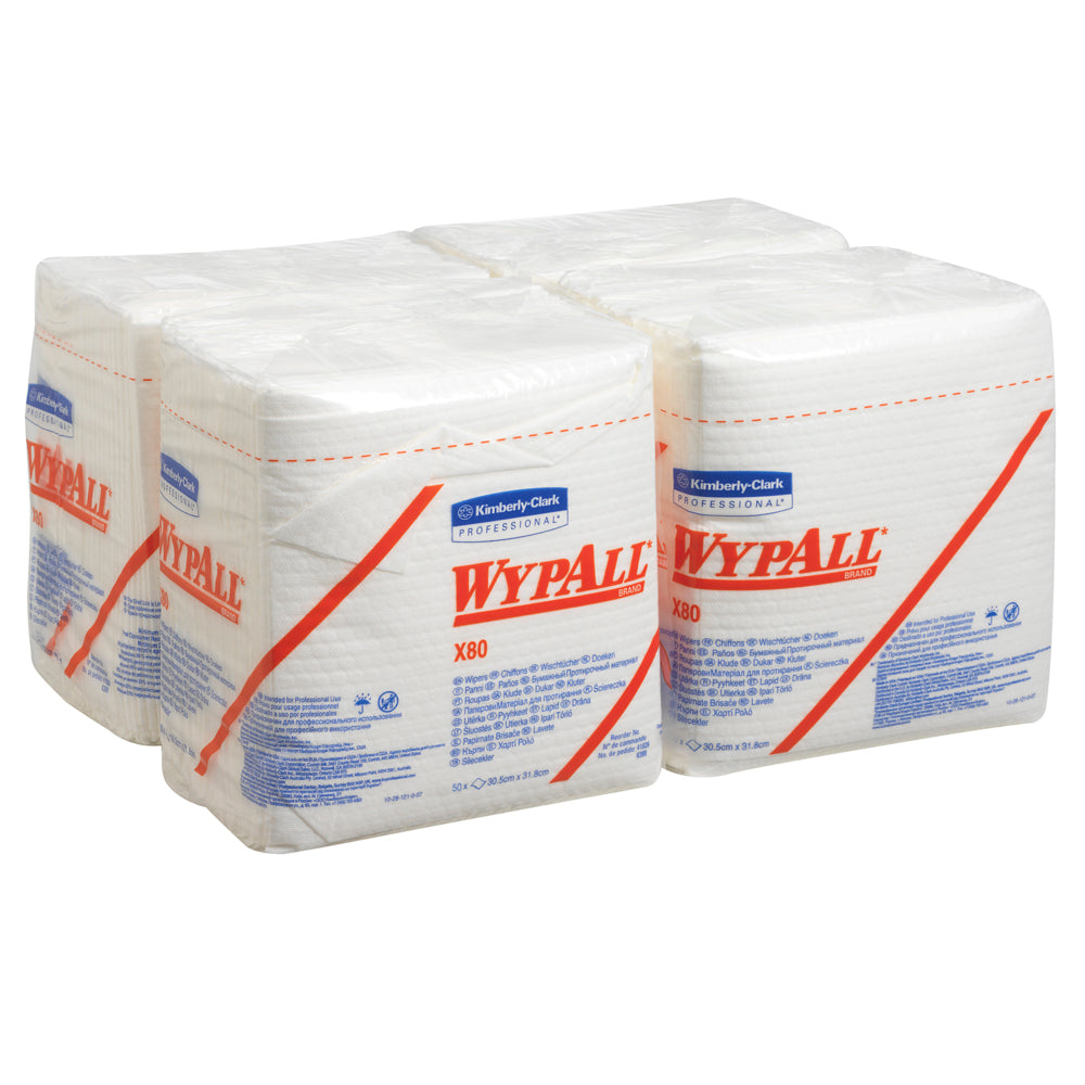 WypAll X80 Cloths - Quarter-Fold / White (4 Packs of 50) - Code 8388