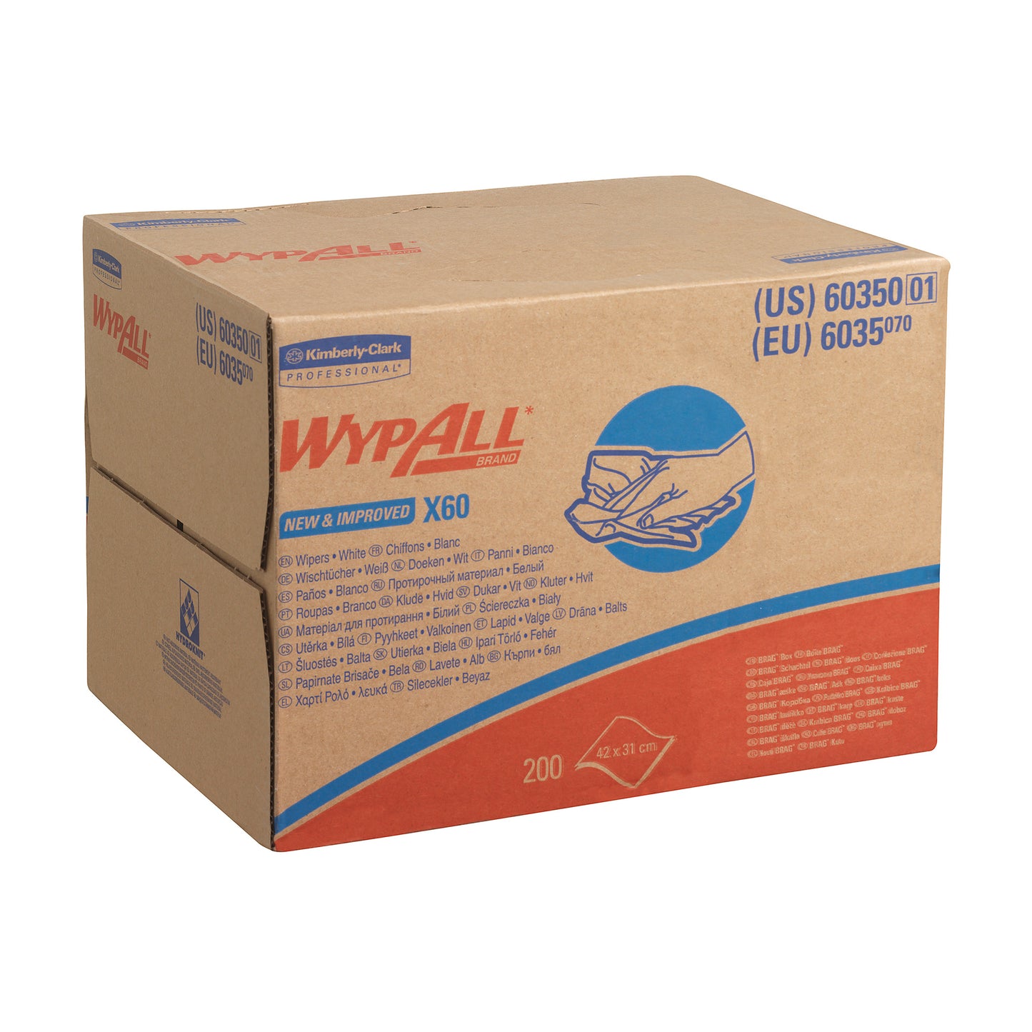 WypAll X60 Cloths - BRAG Box / White (Box of 200) - Code 6035